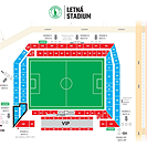 Plánek stadionu Letná pro zápas Bohemians v UECL